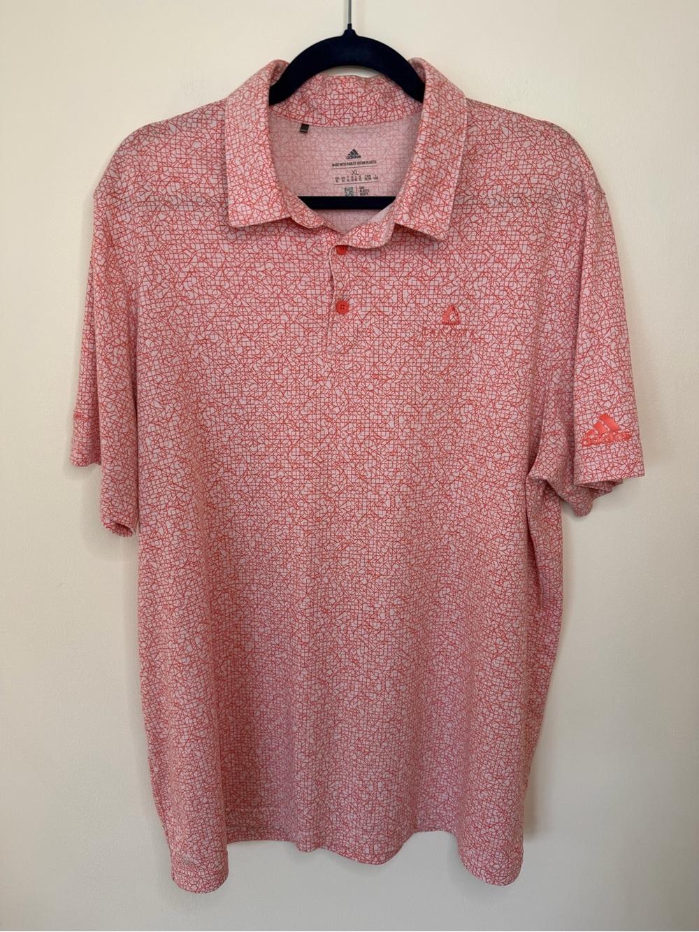 adidas Men’s Coral Pink Allover Print Polo geometric print performance size XL